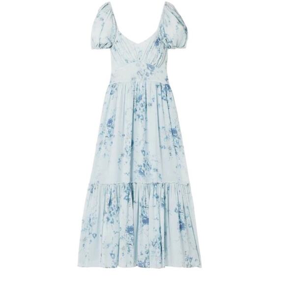 LoveShackFancy Angie Silk Floral Sweetheart Maxi Dress in Celestia Blue Size 4 - Picture 7 of 14